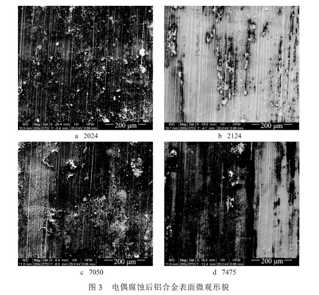 電偶腐蝕后鋁合金表面微觀形貌 電偶腐蝕后鋁合金表面微觀形貌